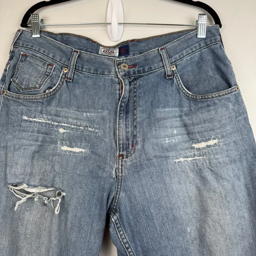 Vintage Phat Farm Distressed Jeans 34x34 Light Wash Straight Leg Y2K Streetwear